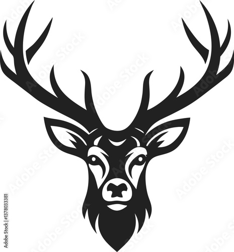 Majestic Stag Head Elegant Black Silhouette, Antler Design
