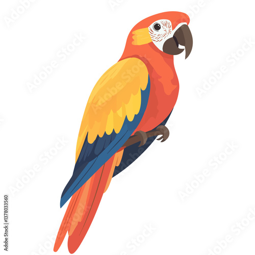 Flat vector macaw, minimalist design, isolated on a white background.

