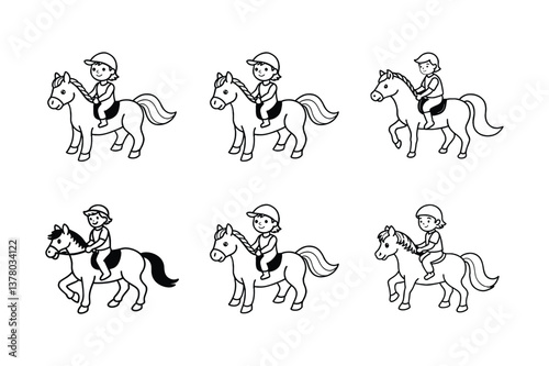 Cute Cartoon Girls Riding Horses - Seamless Pattern Design