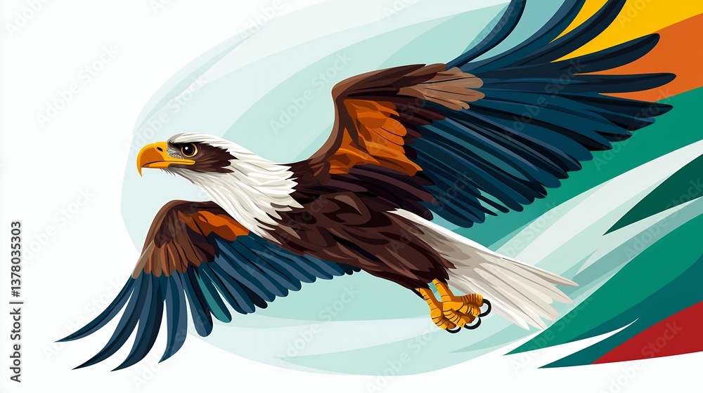 Fototapeta premium Vibrant illustration of an eagle soaring through the air.