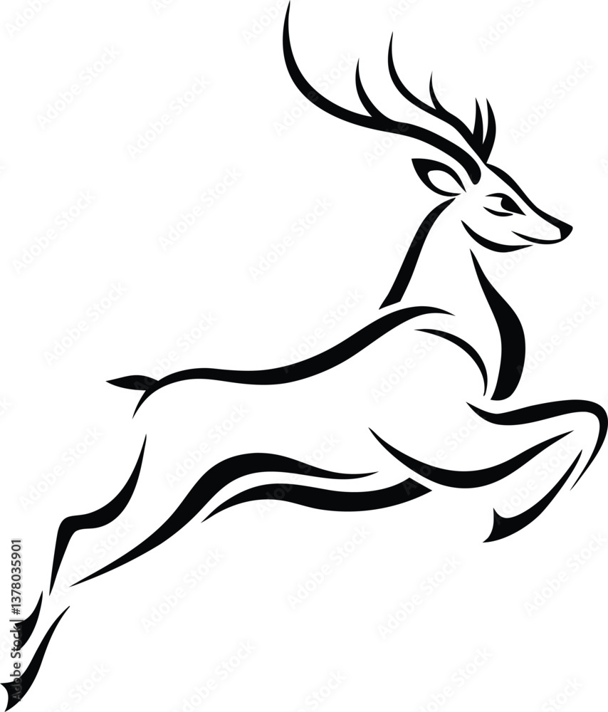 Fototapeta premium Elegant Leaping Deer Black Line Art, Wildlife, Nature, Graceful Jump