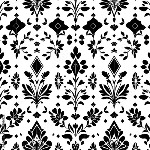 Seamless traditional fabric pattern with intricate timeless designs.