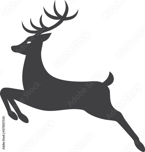 Leaping Deer Silhouette Elegant, Antlered, Majestic, Dark, Wildlife, Icon, Nature, Graphic, Design, 