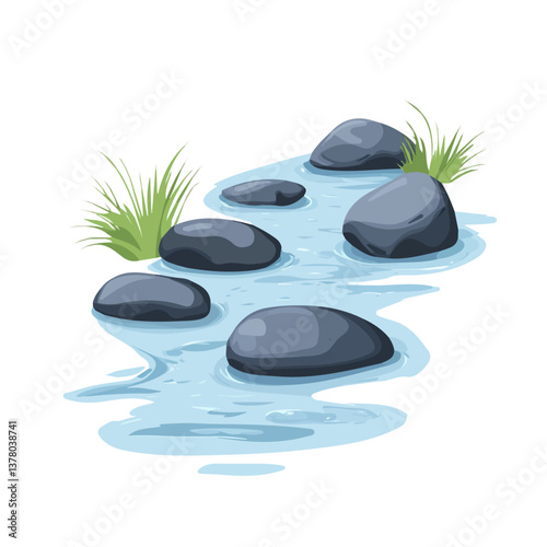 Pure Brook, Flat vector, minimalist design, isolated on a white background.