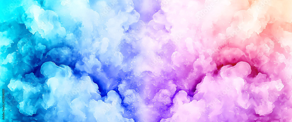 Fototapeta premium Ethereal Watercolor Cloudscape Blending Hues of Azure Violet and Rosy Coral Digital Abstract Art