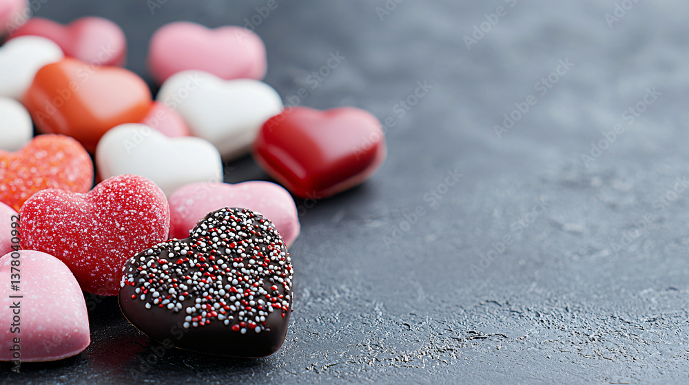 Obraz premium Heart Shaped Candy Assortment for a Valentine s Day Holiday Sweet Treats and Special Occasions