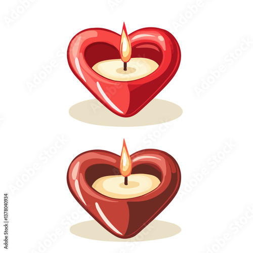 Valentines Day Heart-shaped Candles, Flat vector, minimalist design, isolated on a white background.