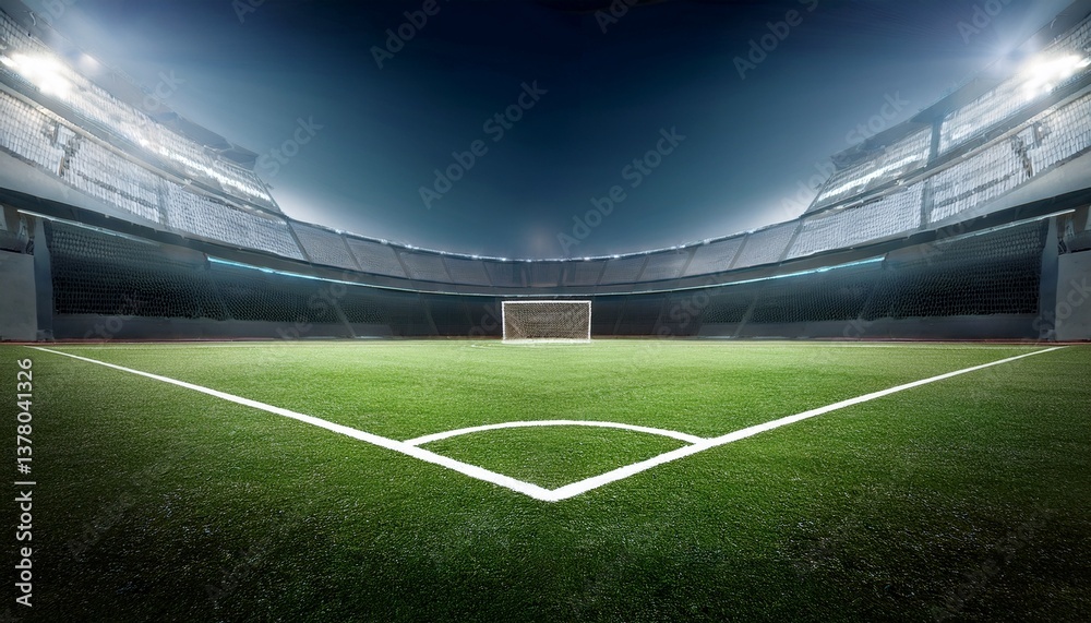 Fototapeta premium empty indoor soccer arena with artificial turf and high walls