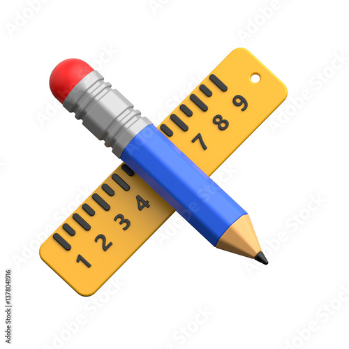 pencil and ruler 3D icon