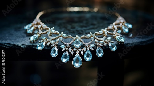 A photo of an aquamarine necklace.