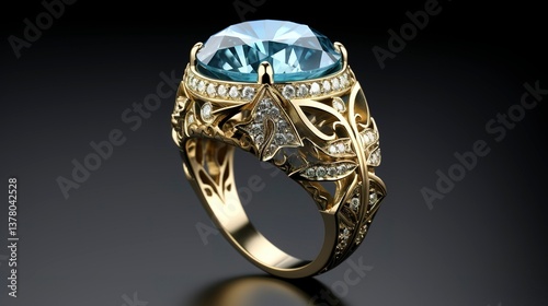 A photo of an aquamarine-studded ring.