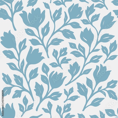 Wallpaper Mural Elegant floral pattern in soft blue on a white background for textile and wrapping design Torontodigital.ca