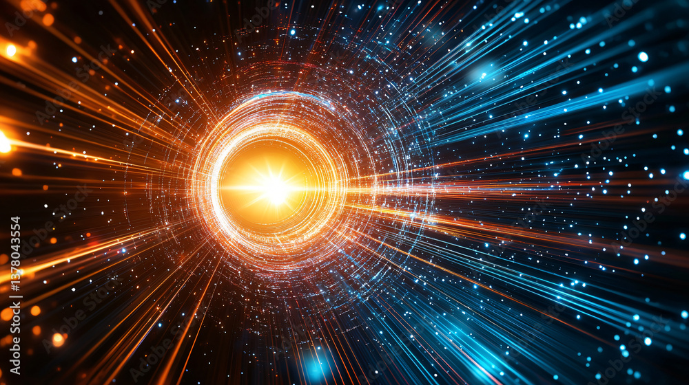 Fototapeta premium Speed of Light Digital Tunnel Technology and Abstract Data Flow Network Communication Backdrop