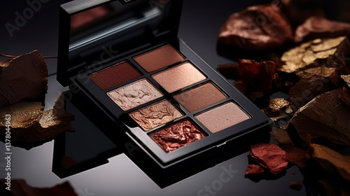 A photo of an eyeshadow quad with natural tones.