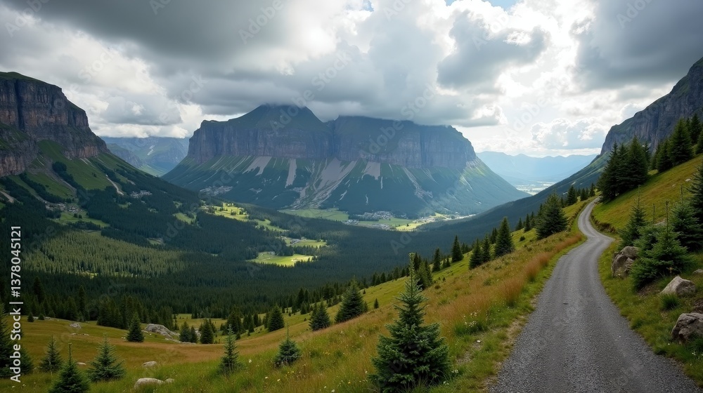Fototapeta premium Photo of Femundsmarka National Park in Norway, Europe, under cloudy skies during mid-day, shot from a panoramic perspective.