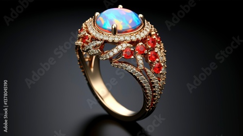 A photo of an opal-studded ring.
