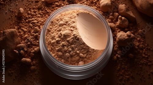 A photo of an open container of mineral foundation. ,
