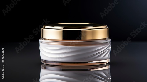 A photo of an open cosmetic jar with a lid.