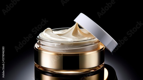 A photo of an open jar of anti-aging cream.