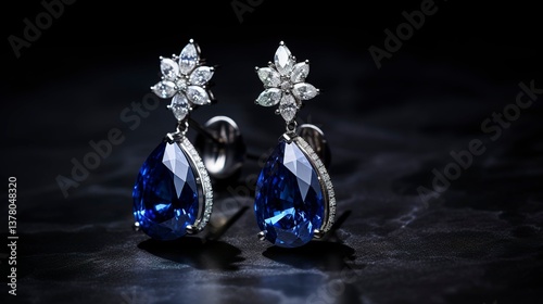 A photo of sapphire drop earrings.