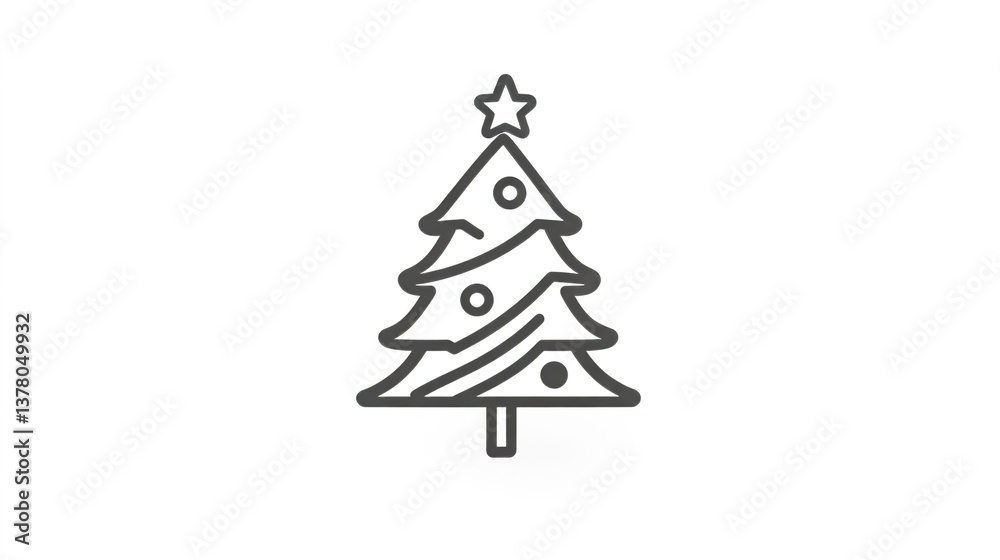 Minimalist black outline icon of a Christmas tree in line art style, featuring a simple, clean design on a white background Minimalist black outline icon of a Christmas tree in line art style, featuring a simple, clean design on a white background