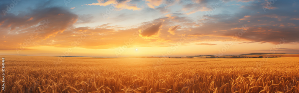 Fototapeta premium A wheat field at sunset. 