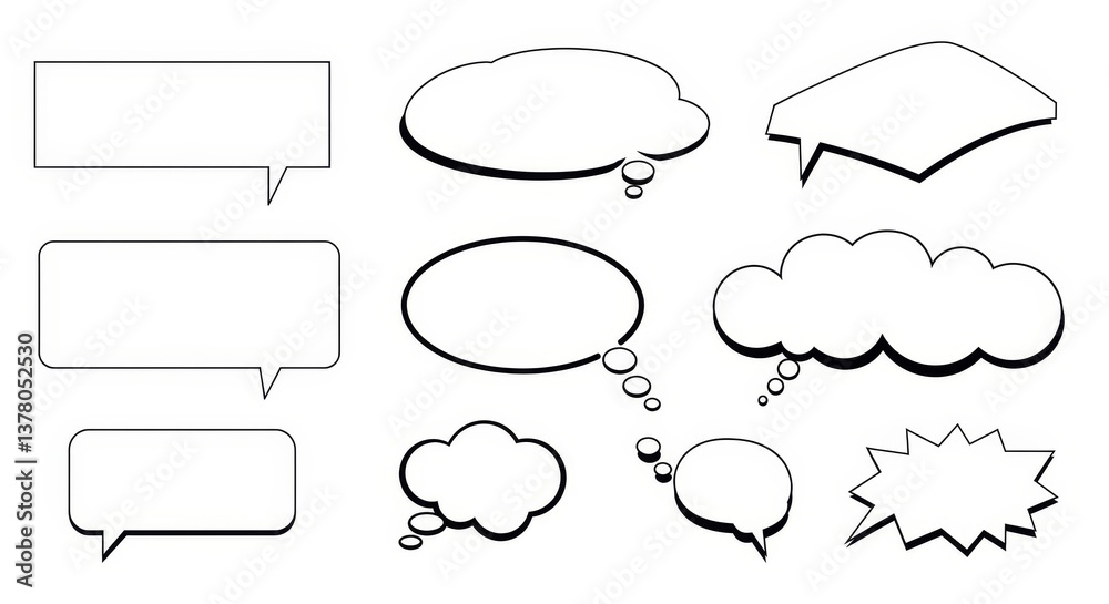 Obraz premium Collection of Blank Speech Bubbles - Set of various blank speech bubbles perfect for adding text, suitable for comics, presentations, and designs