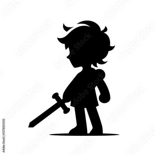 Anime boy holding sword in silhouette style