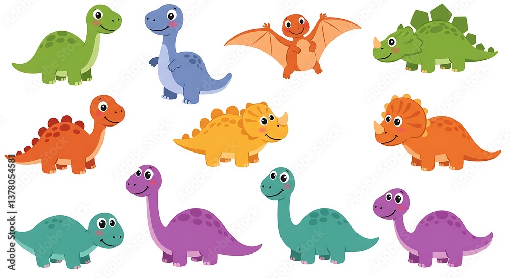 Fototapeta premium Set of colorful cute baby Dinosaurs, clip art