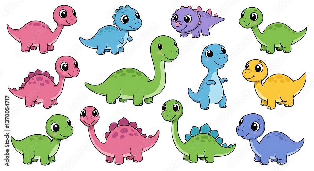 Fototapeta premium Set of colorful cute baby Dinosaurs, clip art