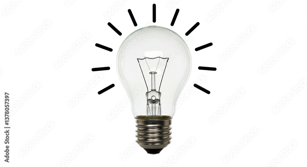 Isolated Light Bulb with Rays