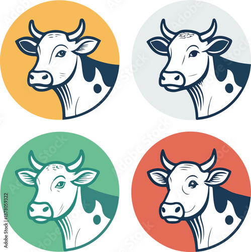 A Set Of Cow Vector Illustration Icon Design 