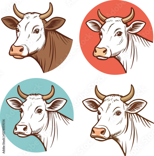A Set Of Cow Vector Illustration Icon Design 