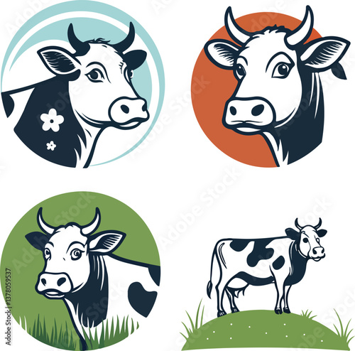 A Set Of Cow Vector Illustration Icon Design 
