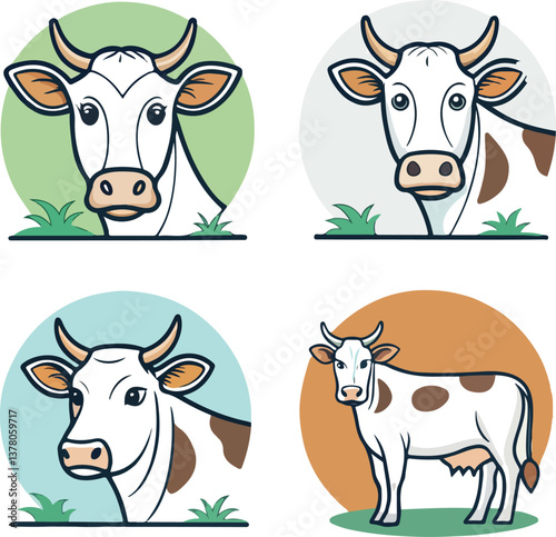 A Set Of Cow Vector Illustration Icon Design 