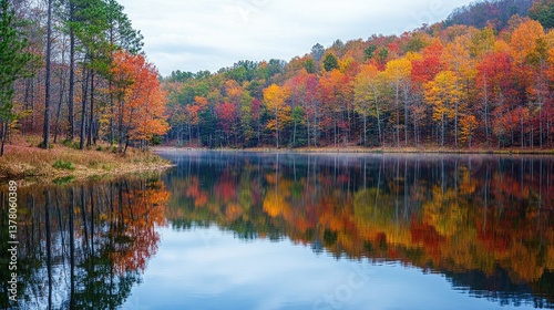Cheaha State Park, Alabama: Seasonal Landscape with Fall Foliage Reflected in Lake photo
