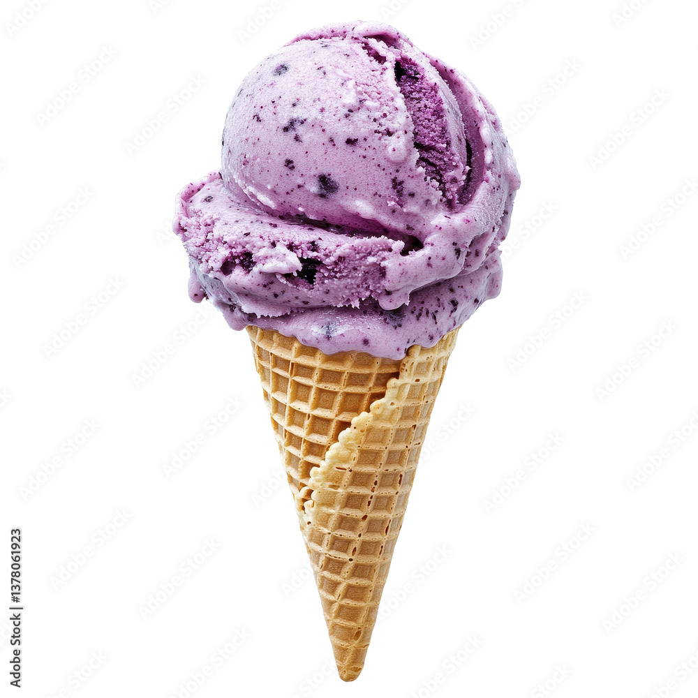 Delicious blueberry ice cream cone isolated on a white background perfectly highlighting its vibrant color and texture, Blueberry ice cream cone isolated on white background Delicious blueberry ice cream cone isolated on a white background perfectly highlighting its vibrant color and texture, Blueberry ice cream cone isolated on white background