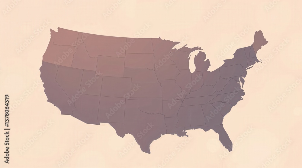 Abstract Vector Map of the USA - Geographical Outline with State Borders in Vintage Style Abstract Vector Map of the USA - Geographical Outline with State Borders in Vintage Style