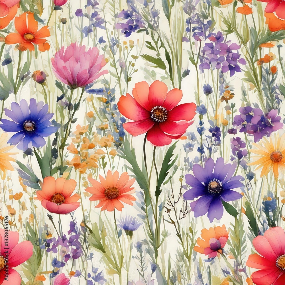 Obraz premium a vibrant field of colorful wildflowers with a mix of various flower species. The scene exudes natural beauty and showcases the diversity of plant life