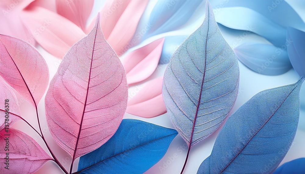 Obraz premium pink and blue delicate leaves
