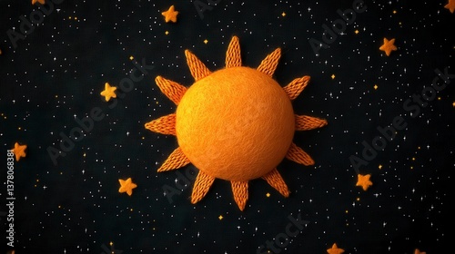 Knitted Sun and Stars in a Night Sky - Celestial Felt Craft