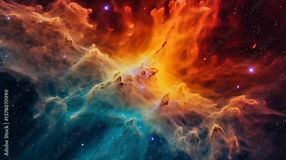 Obraz premium Cosmic Nebula Displays Vibrant Orange and Teal Hues