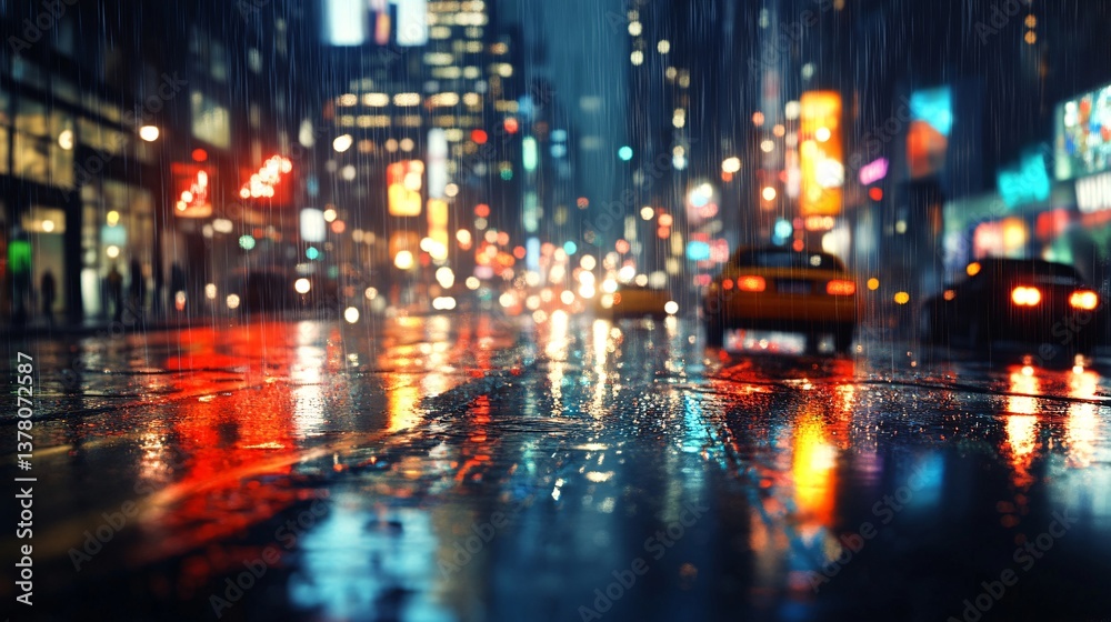 Vibrant City Lights Reflecting on Wet Streets After Rain Vibrant City Lights Reflecting on Wet Streets After Rain
