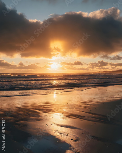 Obraz na płótnie Experience the calm as golden sunlight dances upon the gentle waves, evoking peace. w salonie