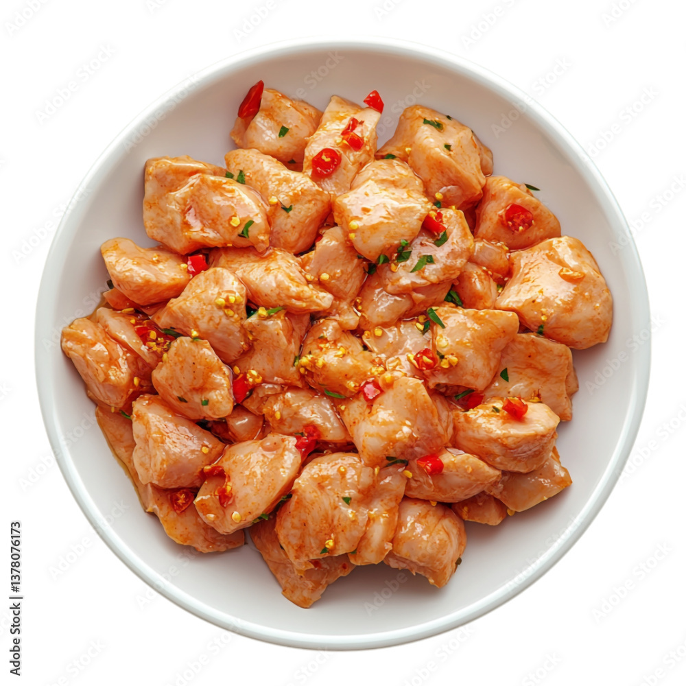 Raw Spicy Chicken on a Plate, Isolated for Food Photography, Culinary Design, and Meal Preparation Concepts Raw Spicy Chicken on a Plate, Isolated for Food Photography, Culinary Design, and Meal Preparation Concepts