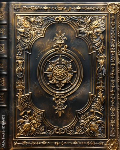 Ornate Engraved Book Cover with Floral Design and Gold Embellishments