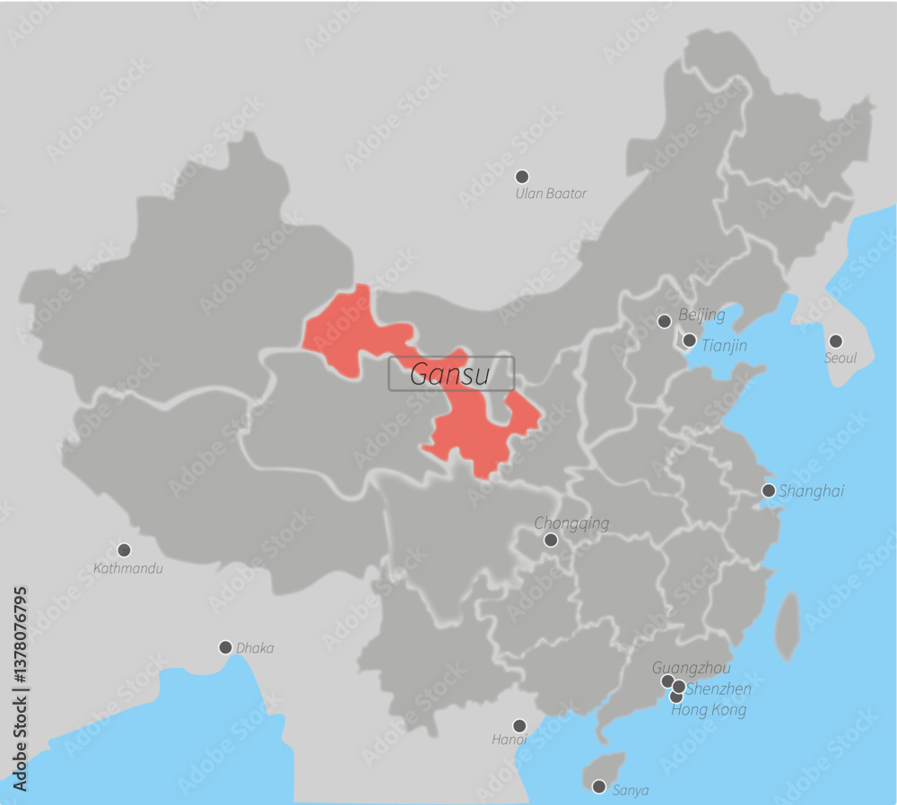 Fototapeta premium Chin, map Gansu