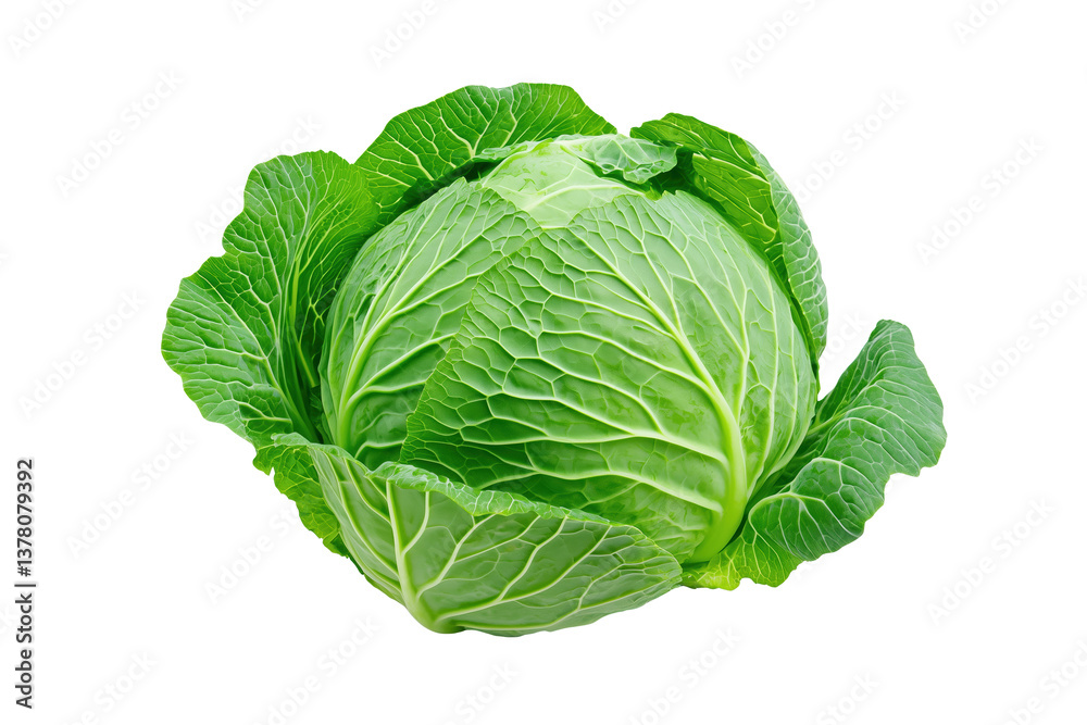 Whole fresh green cabbage with crisp leafy layers Whole fresh green cabbage with crisp leafy layers