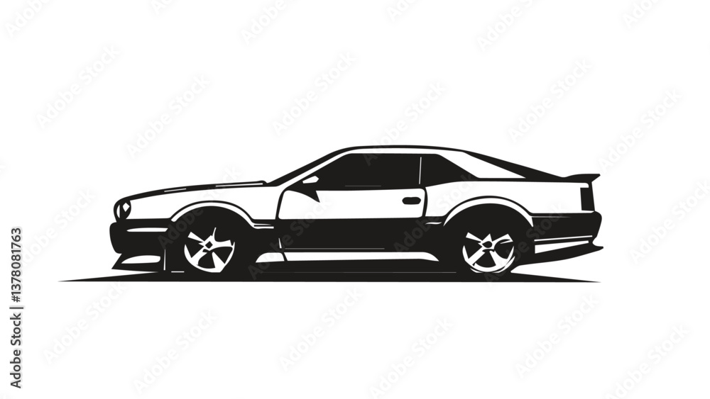 Black sports car vector illustration isolated on white background Black sports car vector illustration isolated on white background