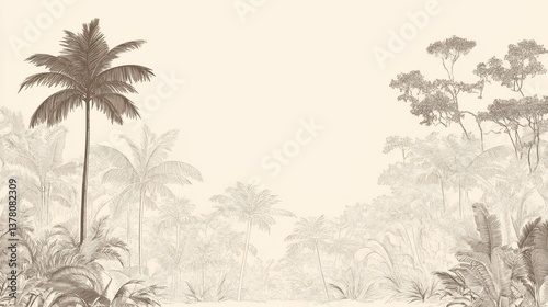 Sepia Tropical Paradise Palm  Tree Sketch